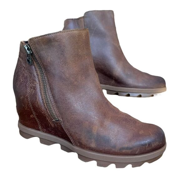 Sorel Women's Joan Of Arctic Wedge II Velvet Tan Leather Zip Bootie Size 8.5 - Picture 14 of 16